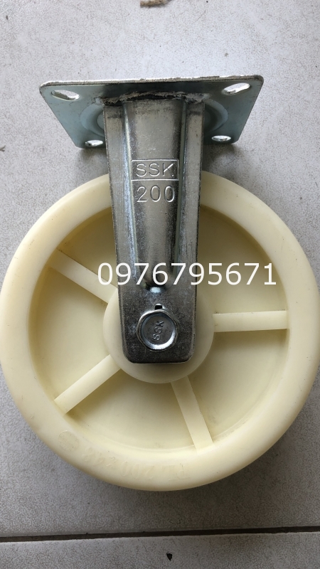 Banh xe đẩy nylon ssk phi 200x50 Cố đinh PA