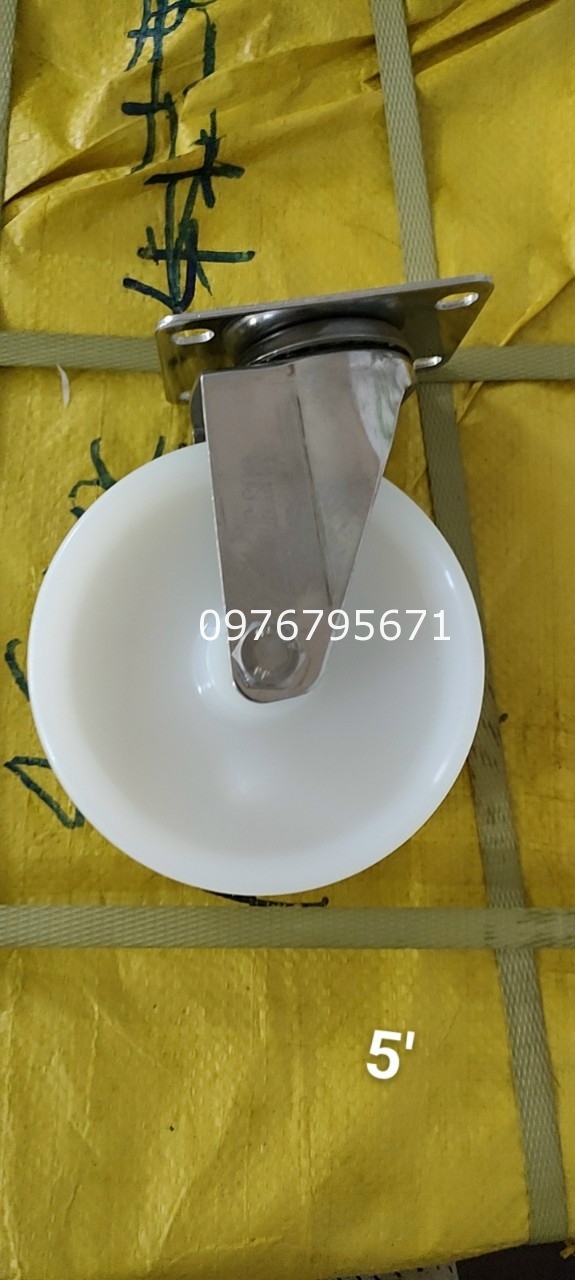 Bánh xe đẩy INOX 304 5in Xoay nylon trắng 125x32mm
