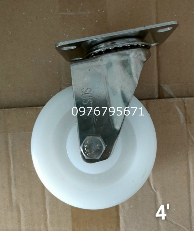 Bánh xe đẩy inox xoay 4in bánh xe nylon 100x32