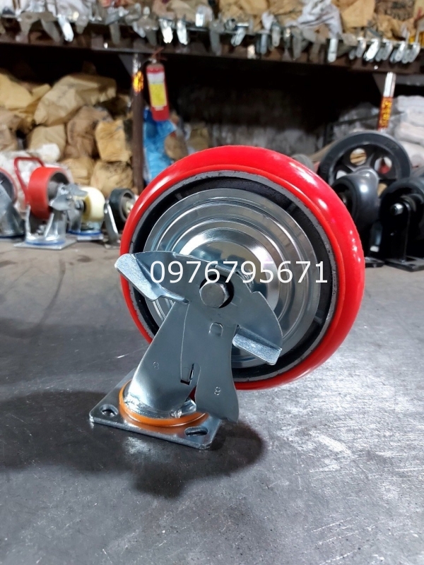 Bánh xe đẩy PU gang 200x50 bánh xe 8in xoay khóa