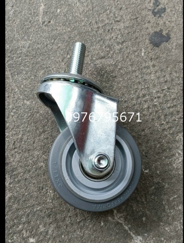 Bánh xe đẩy 3in bánh xe TPR 75x32 xam xoay ty 12mm