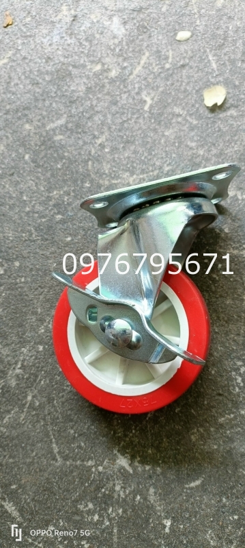 bánh xe PP đỏ xoay khóa 75mm