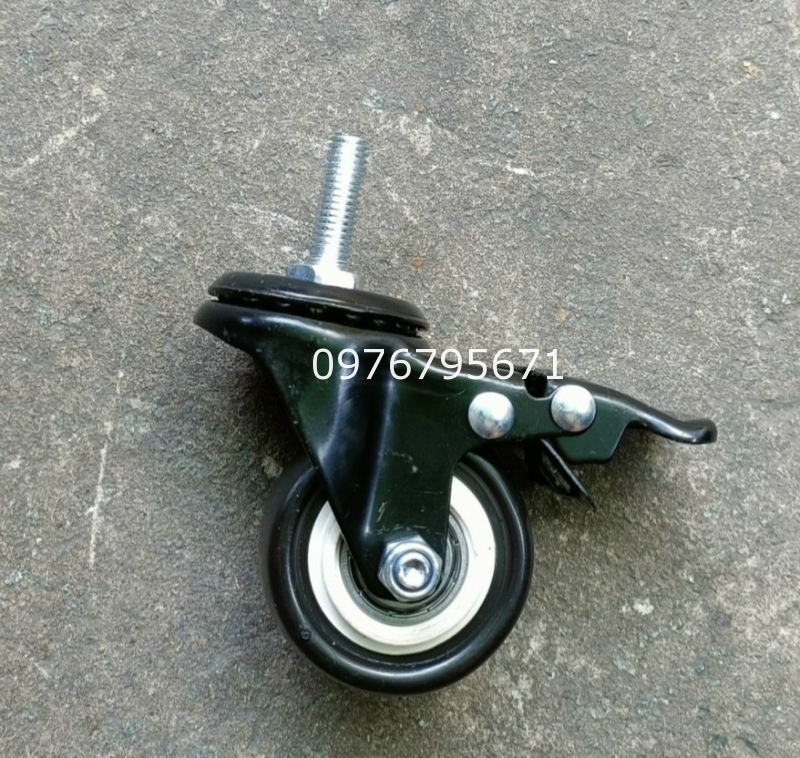 Bánh xe ty ren 12 có khóa bánh xe TPU đen phi 50