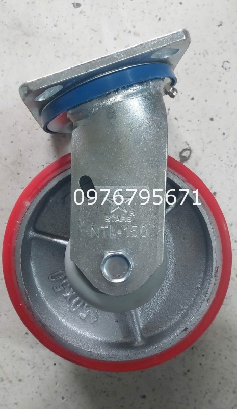 Bánh xe đẩy PU GANG 150x50  càng thep xoay NTL 150