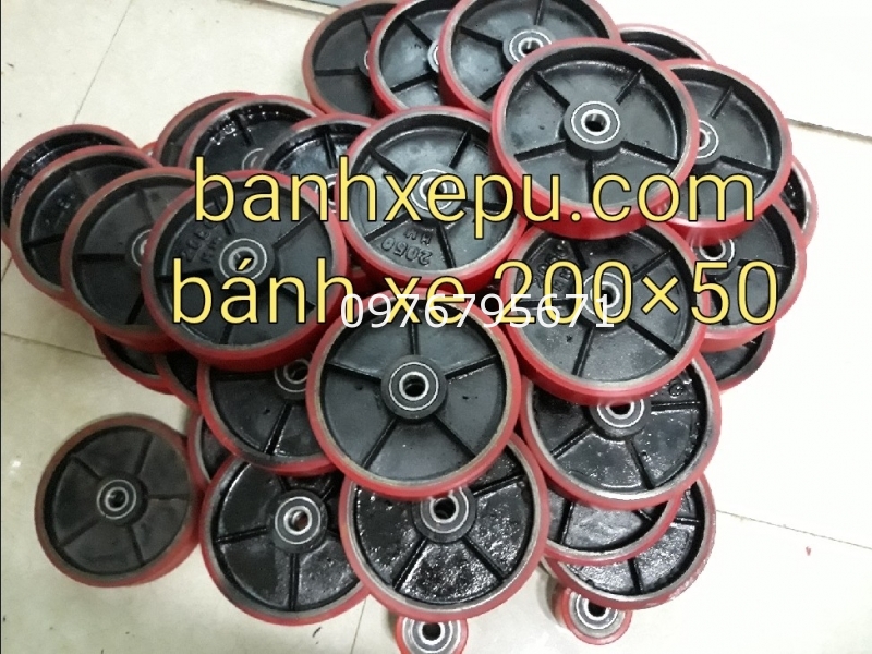 Bánh xe đẩy bánh xe nâng tay 200x50 PU gang màu đỏ